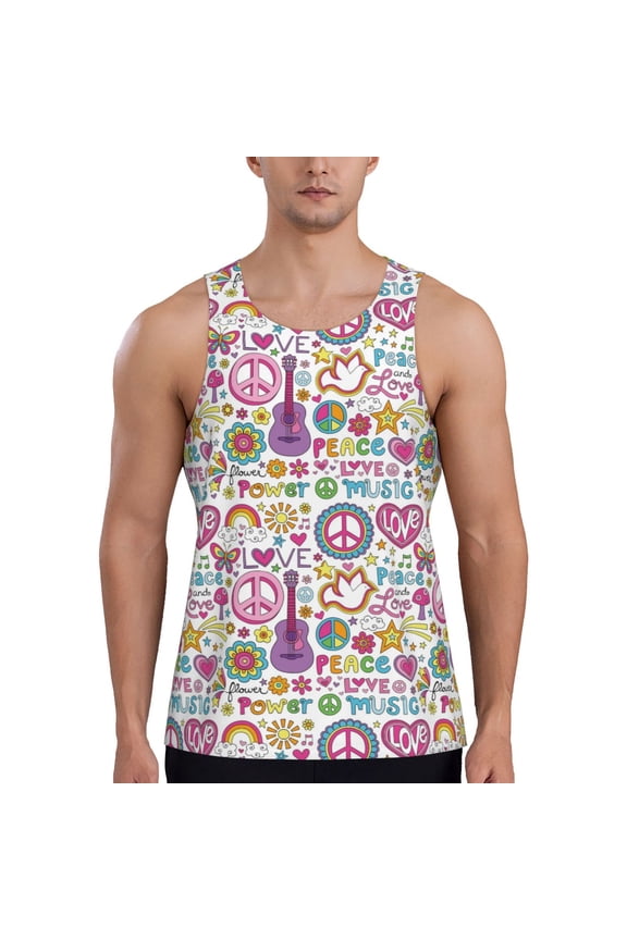 Peace Love and Dove Flower Power Men's Workout Tank Tops Sleeveless Gym Shirt Quick Dry Fitness Bodybuilding Sleeveless T Shirt-XX-Large