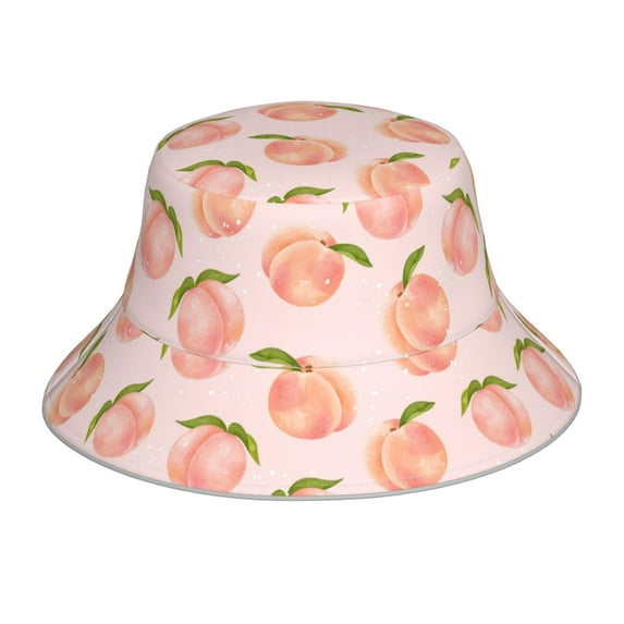 Vsdgher Peach With Leaves Print Bucket Hat for Men&Women Bucket Hat Reversible Summer Double-Side-Wear Travel Gardening, Beach, Camping, Hiking, Fishing Cap