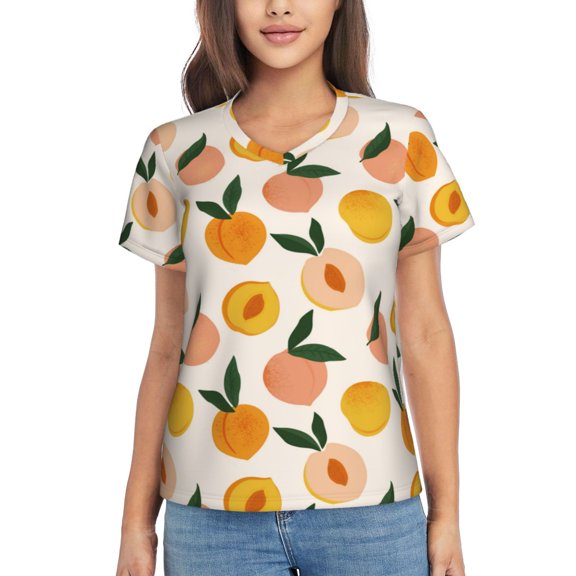 Vsdgher Peach1 Women Shirts V Neck Short Sleeve Tops T-Shirt Basic Tees, S to 3XLLarge