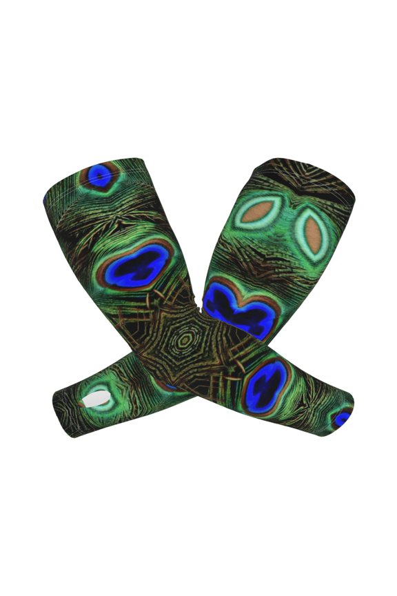 Peacock Feathers Pattern Cooling Arm Sleeves for Men & Women, Breathable, UV Sun Protection, Sports Arm Sleeves for Women, Men & Youth