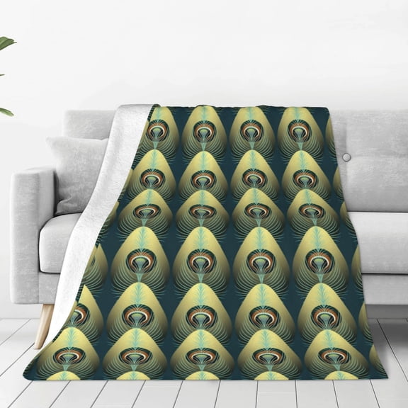Vsdgher Peacock Gold Feather Ultra-Soft Micro flannel Blanket Throw Blankets for Couch Sofa, Bed (4 sizes)-60"x50"
