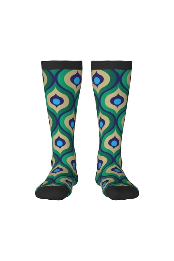 Peacock'S Tail Print Thigh High Socks Extra Long Stretchy Sock Women Over Knee High Opaque Stocking Daily Wear