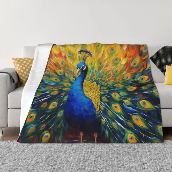 Vsdgher Peacocks Pattern Fleece Throw Blanket, Horizontal Fleece Bedding Home Decor for Couch & Bed All Season Use -60"x50"
