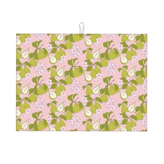 Vsdgher Pears And Flower Dish Drying Mat Super Absorbent Drying Mat Large Dish Drying Mats for Kitchen Counter Kitchen Drying Mat 24" x 18"