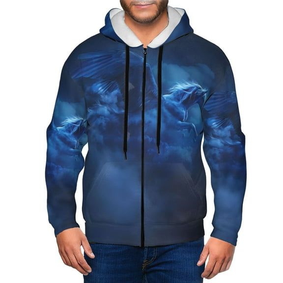Vsdgher Pegasus Night Sky Mens Hoodies Zip Hoodie, Hoodies for Men, Zip-up Hooded Sweatshirt-Small