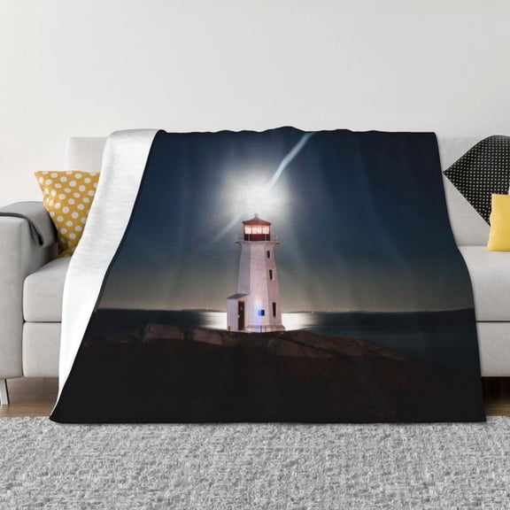 Vsdgher Peggy's Cove Lighthouse Pattern Fleece Throw Blanket, Horizontal Fleece Bedding Home Decor for Couch & Bed All Season Use -80"x60"