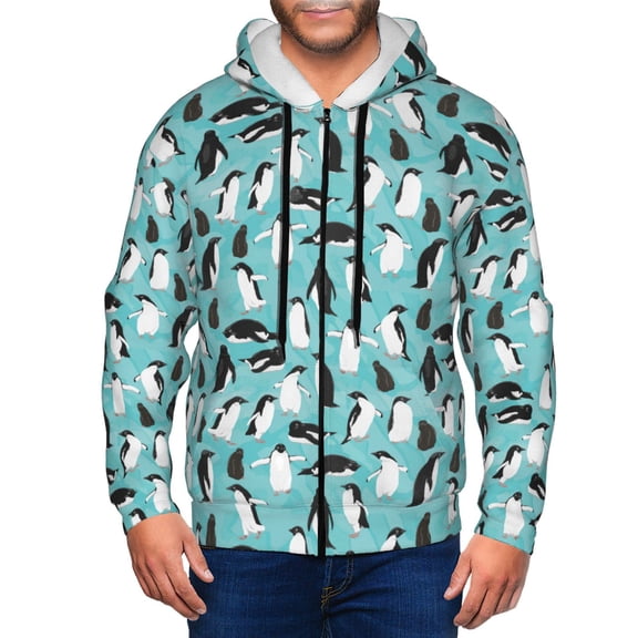 Vsdgher Penguins Mens Hoodies Zip Hoodie, Hoodies for Men, Zip-up Hooded Sweatshirt-X-Large