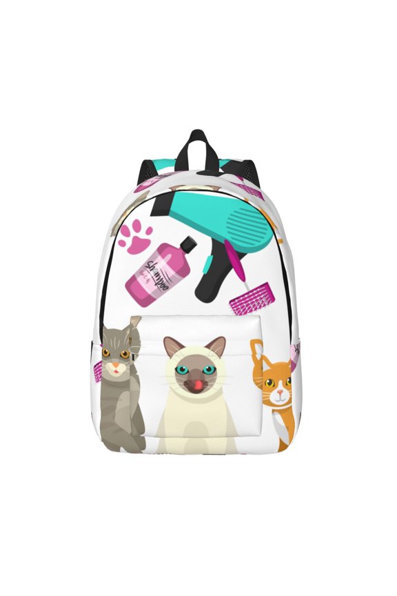 Pet Care Grooming Print Canvas Backpack Travel Rucksack Unisex Knapsack 15.7/17.7Inch Laptop Backpack for Work,College -Medium