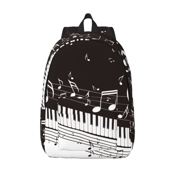 Vsdgher Piano Keys With Musical Notes Print Canvas Backpack Travel Rucksack Unisex Knapsack 15.7/17.7Inch Laptop Backpack for Work,College -Small