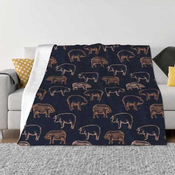 Vsdgher Pig Farm Pattern Fleece Throw Blanket, Horizontal Fleece Bedding Home Decor for Couch & Bed All Season Use -80"x60"