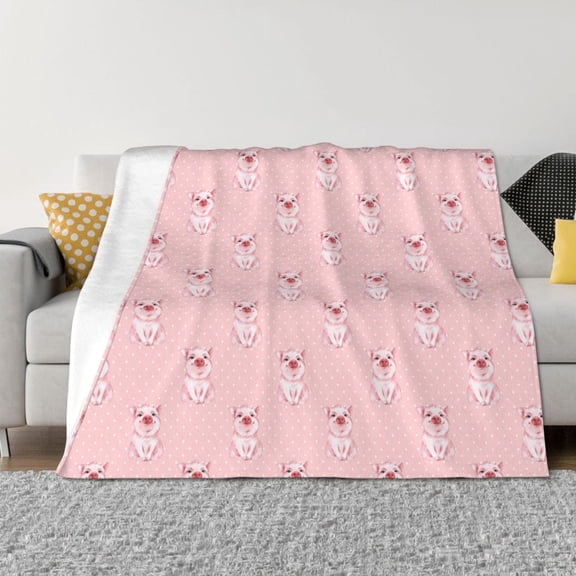 Vsdgher Pig Polka Dot Pattern Fleece Throw Blanket, Horizontal Fleece Bedding Home Decor for Couch & Bed All Season Use -50"x40"