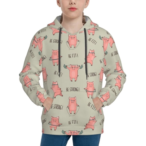 Vsdgher Pigs Exercising Hoodie Youth Classic Hooded Pullover Sweatshirts Essentials Hoodie for Children (s-xl)-Medium
