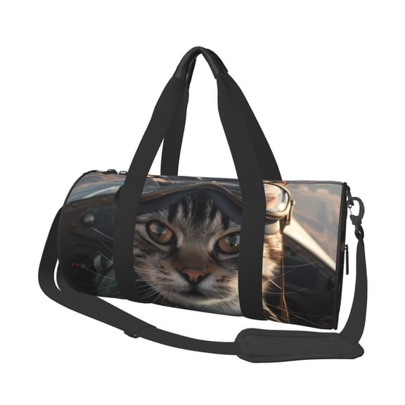 Vsdgher Pilot Cat In Vintage Plane 45L Foldable Duffel Bag, Sports Gym Bag,Overnight Bag, Portable Weekender Bag for Airplanes