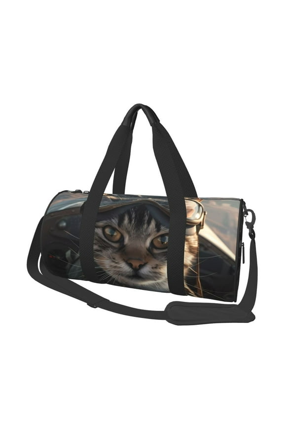 Pilot Cat In Vintage Plane 45L Foldable Duffel Bag, Sports Gym Bag,Overnight Bag, Portable Weekender Bag for Airplanes