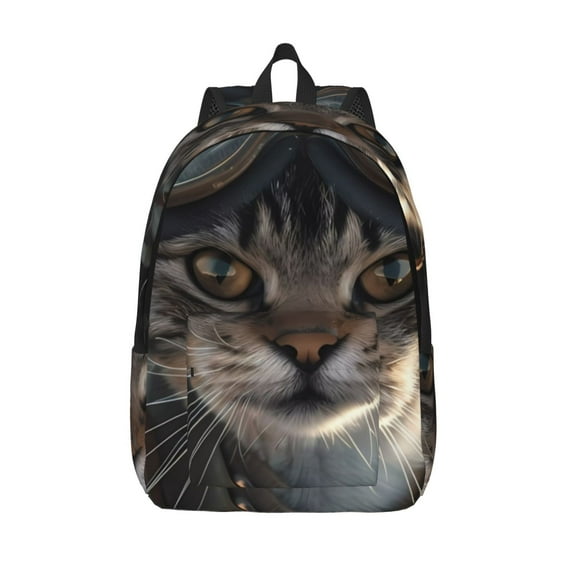 Vsdgher Pilot Cat In Vintage Plane Print Canvas Backpack Travel Rucksack Unisex Knapsack 15.7/17.7Inch Laptop Backpack for Work,College -Medium