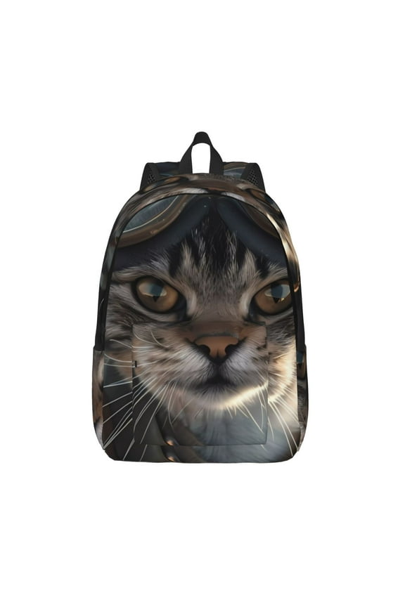 Pilot Cat In Vintage Plane Print Canvas Backpack Travel Rucksack Unisex Knapsack 15.7/17.7Inch Laptop Backpack for Work,College -Medium