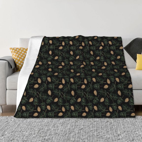 Vsdgher Pine Cone Woodland Pattern Pattern Fleece Throw Blanket, Horizontal Fleece Bedding Home Decor for Couch & Bed All Season Use -60"x50"
