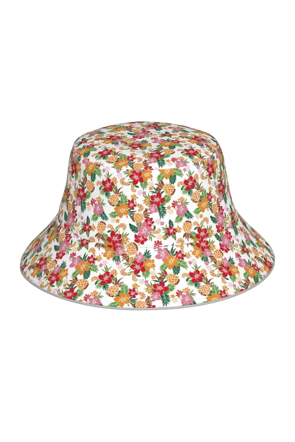 Pineapple Flower Print Bucket Hat for Men&Women Bucket Hat Reversible Summer Double-Side-Wear Travel Gardening, Beach, Camping, Hiking, Fishing Cap