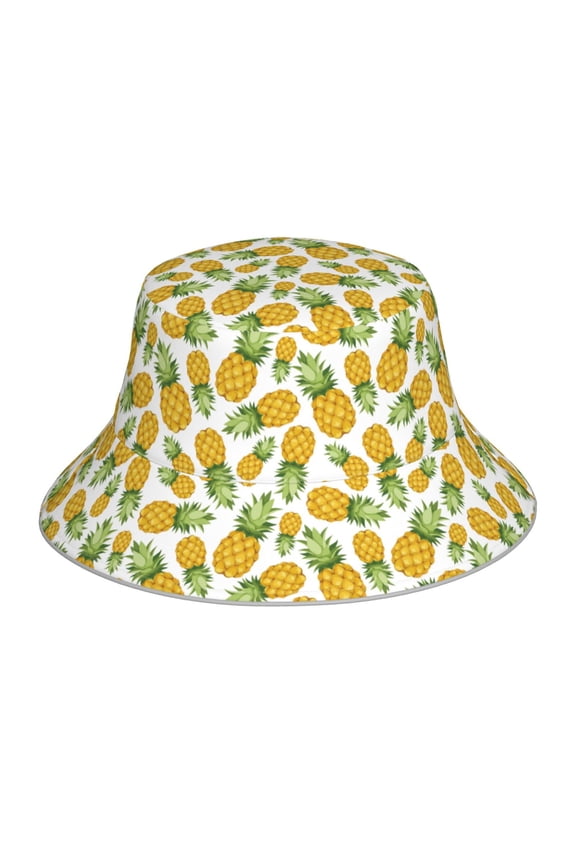 Pineapple Print Bucket Hat for Men&Women Bucket Hat Reversible Summer Double-Side-Wear Travel Gardening, Beach, Camping, Hiking, Fishing Cap