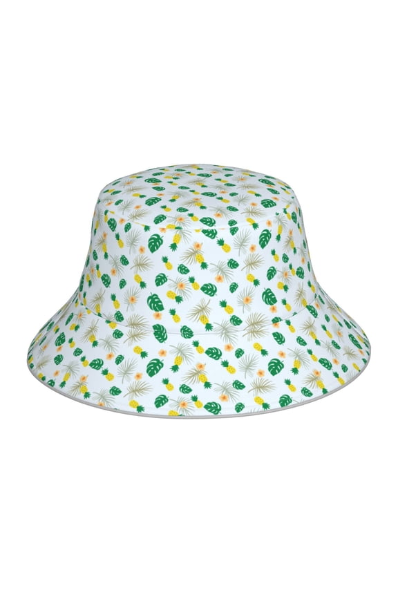 Pineapple Print Bucket Hat for Men&Women Bucket Hat Reversible Summer Double-Side-Wear Travel Gardening, Beach, Camping, Hiking, Fishing Cap