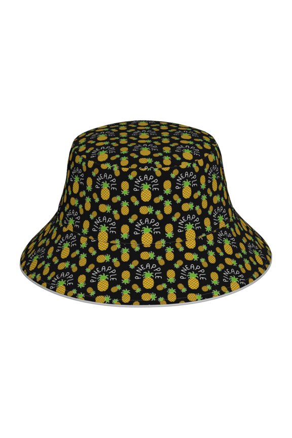 Pineapple Print Bucket Hat for Men&Women Bucket Hat Reversible Summer Double-Side-Wear Travel Gardening, Beach, Camping, Hiking, Fishing Cap