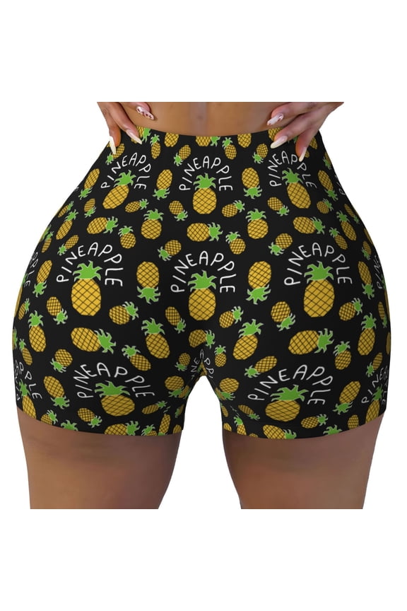 Pineapple print Workout Shorts for Women Seamless Soft Smooth Gym Yoga Scrunch Active Exercise Fitness Shorts