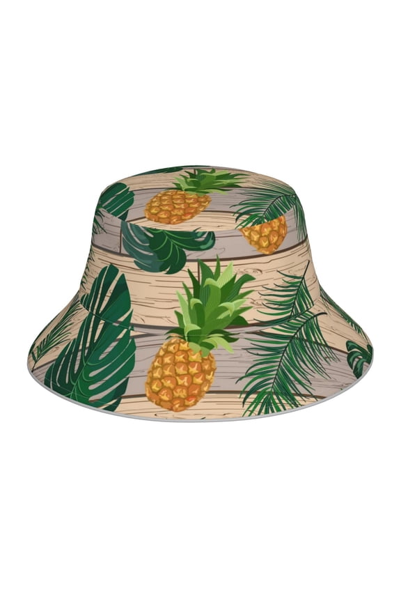 Pineapples Palm Leaves Print Bucket Hat for Men&Women Bucket Hat Reversible Summer Double-Side-Wear Travel Gardening, Beach, Camping, Hiking, Fishing Cap