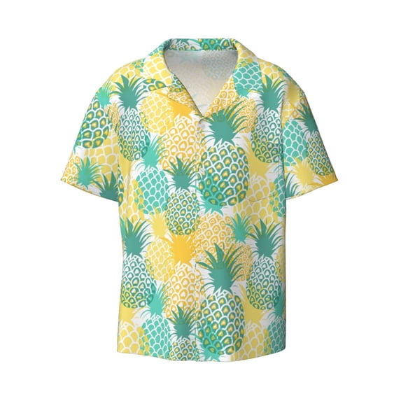 Vsdgher Pineapples1 Print Men's Wrinkle Free Untucked Cuban Shirt Business Casual Button Down Shirts Short Sleeve Shirt