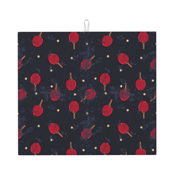 Vsdgher Ping Pong Print Dish Drying Mat, Kitchen Counter Mat, Dish Drying Pad for Dishes, Utensils, Pots and Pans,16" x 18"