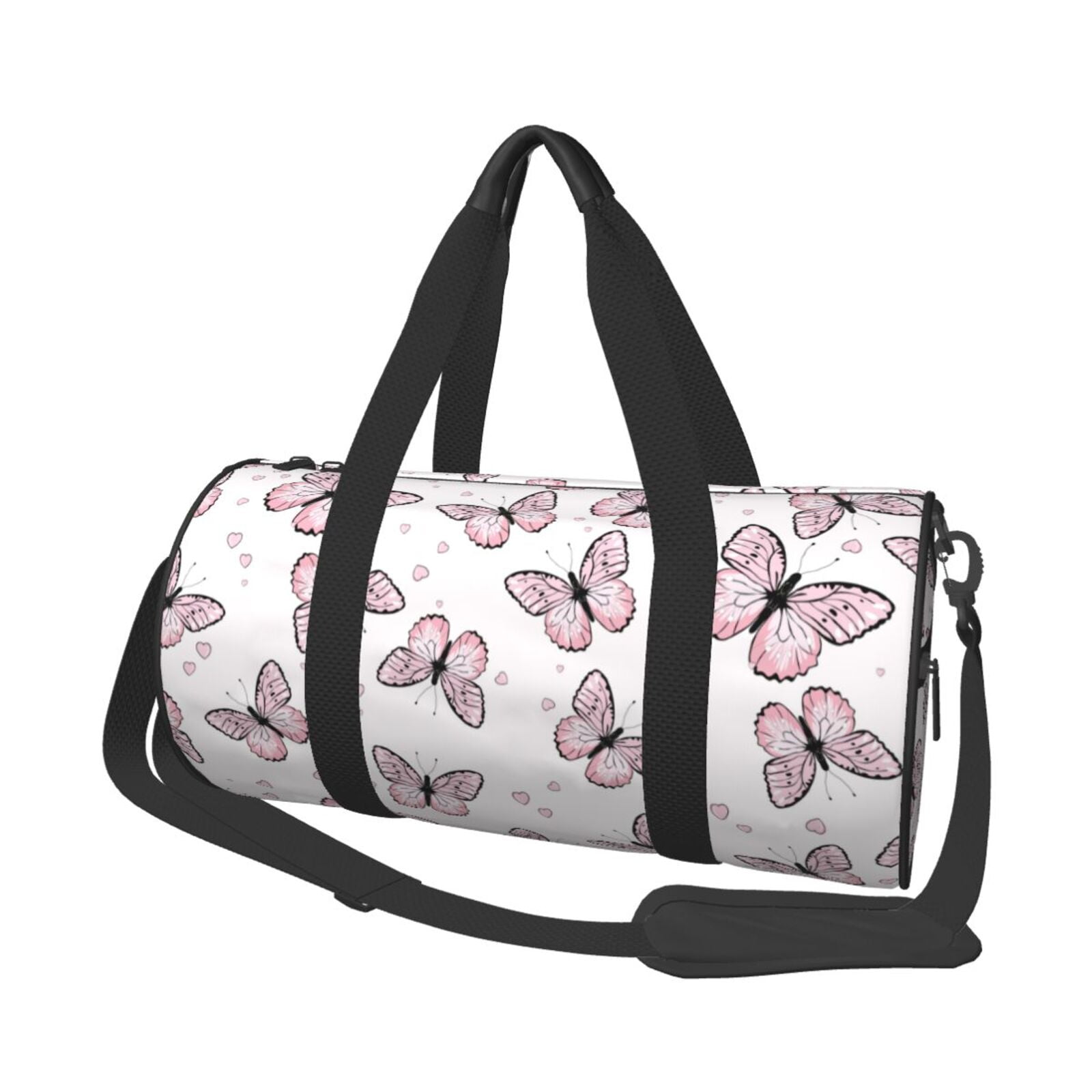 Vsdgher Pink Butterflies (2) 45L Foldable Duffel Bag, Sports Gym Bag,Overnight Bag, Portable Weekender Bag for Airplanes
