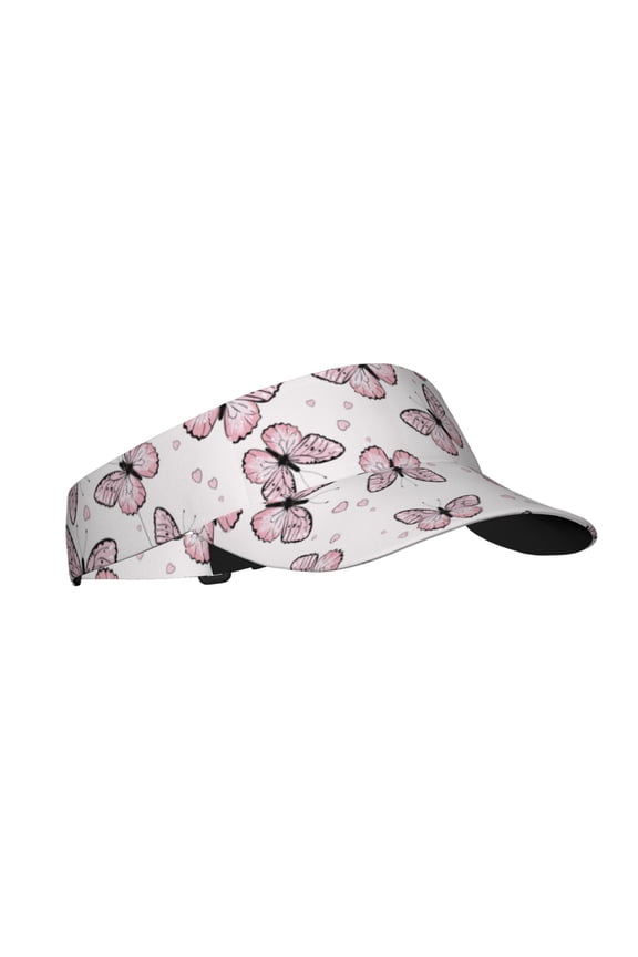 Pink Butterflies (2) Print Adult Sunscreen Visor Cap,1 Piece of Sport Sun Visor Hats Adjustable Sun Hat for Outdoor Activities Fits for Women and Men (One Size)