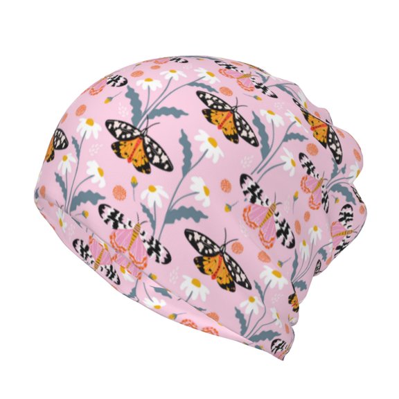 Vsdgher Pink Butterfly Daisy Slouchy Beanie Hat for Men/Women, Skull Cap Chemo Cap Night Sleeping Cap
