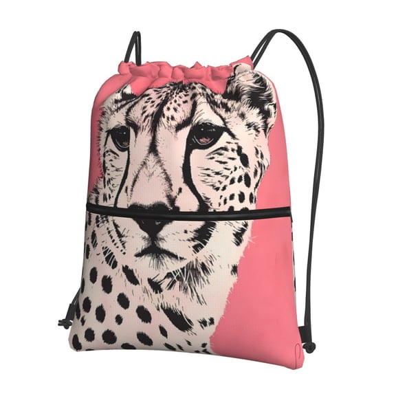Vsdgher Pink Cheetah Art Drawstring Backpack Water Resistant String Bag Sports Sackpack Gym Sack for Men Women