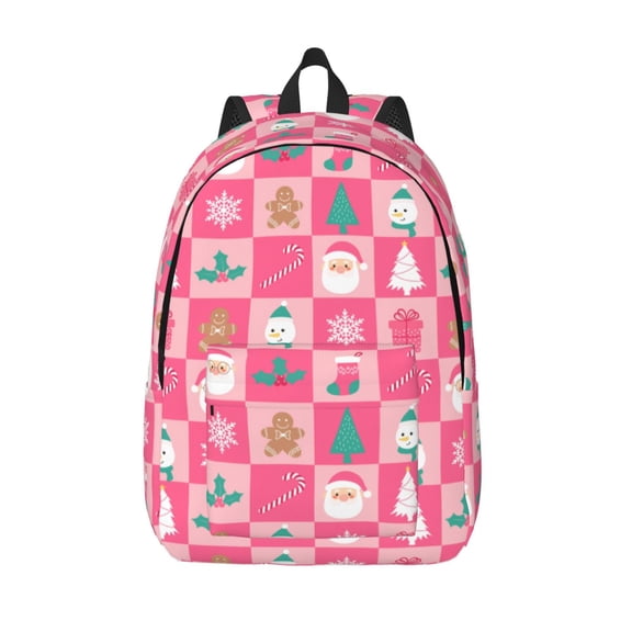 Vsdgher Pink Christmas Cheer Print Canvas Backpack Travel Rucksack Unisex Knapsack 15.7/17.7Inch Laptop Backpack for Work,College -Medium