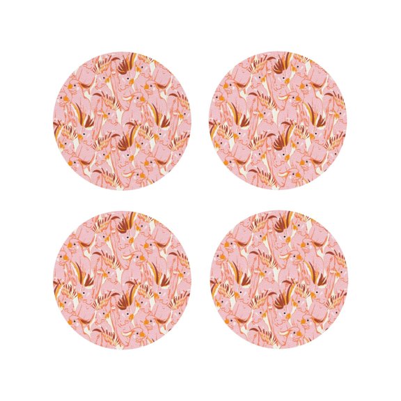 Vsdgher Pink Cockatoo Birds Leather Coasters for Drinks, Durable Drink Coasters 4 Set for Tabletop Protection, Luxurious Home Décor and Housewarming Gift-Round Shape