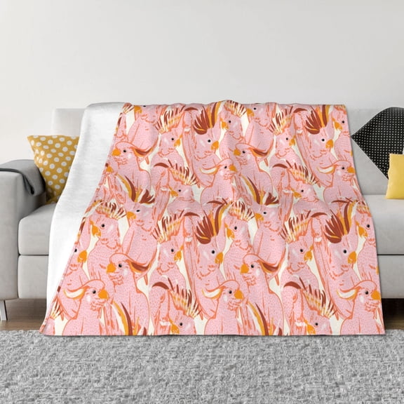 Vsdgher Pink Cockatoo Birds Pattern Fleece Throw Blanket, Horizontal Fleece Bedding Home Decor for Couch & Bed All Season Use -40"x30"