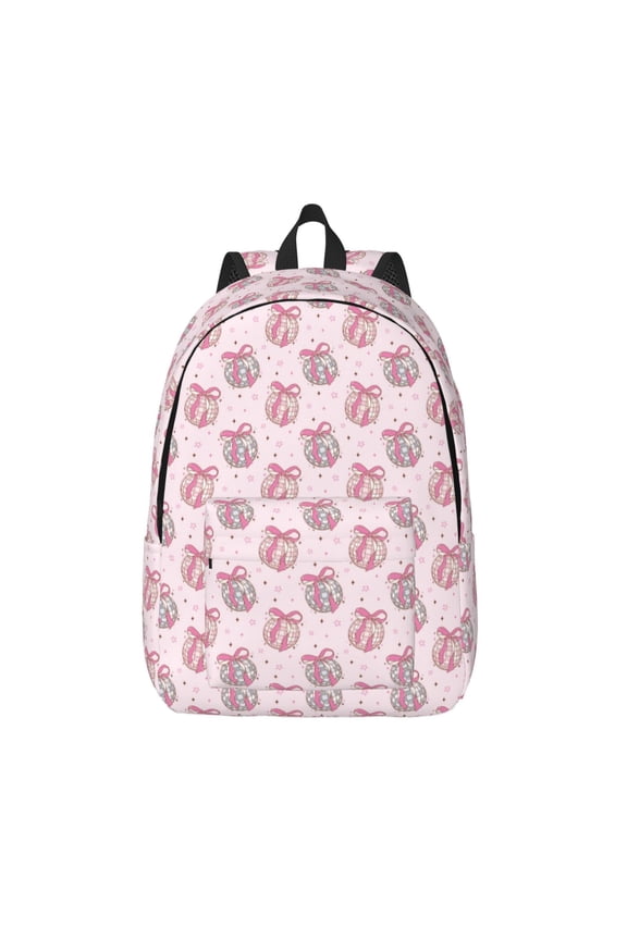 Pink Disco Ball Print Canvas Backpack Travel Rucksack Unisex Knapsack 15.7/17.7Inch Laptop Backpack for Work,College -Medium
