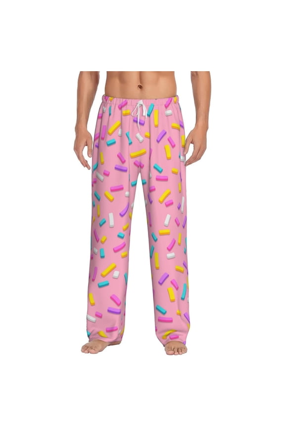 Pink Donut Print Mens Pajama Pants Sleep & Lounge Pants, PJ Bottoms With elastic waistb and Pockets