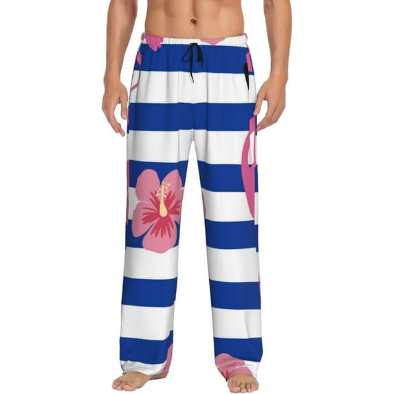 Vsdgher Pink Flamingo Print Mens Pajama Pants Sleep & Lounge Pants, PJ Bottoms With elastic waistb and Pockets