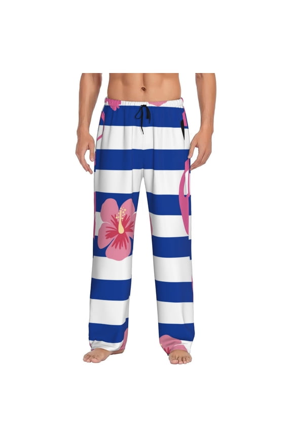 Pink Flamingo Print Mens Pajama Pants Sleep & Lounge Pants, PJ Bottoms With elastic waistb and Pockets