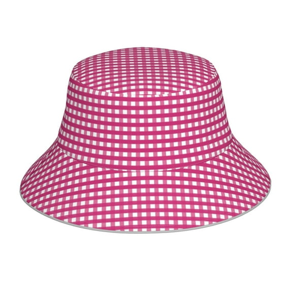 Vsdgher Pink Gingham Print Bucket Hat for Men&Women Bucket Hat Reversible Summer Double-Side-Wear Travel Gardening, Beach, Camping, Hiking, Fishing Cap