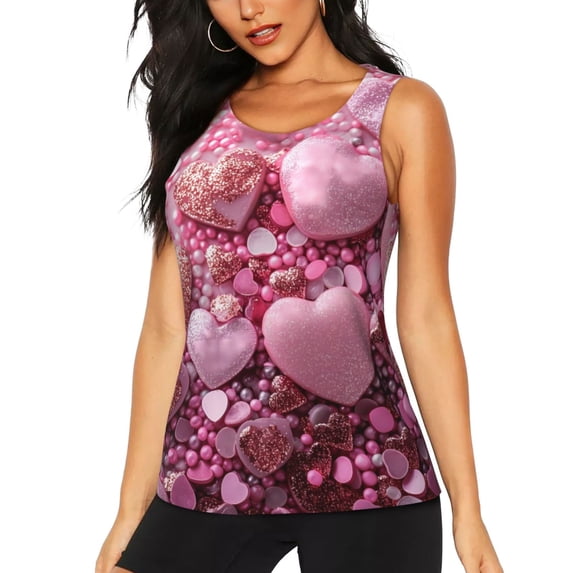 Vsdgher Pink Glitter Heart Candy Tank Top Sports Vest Bra for Women Sports ,Quick Dry Sports Workout Running Top Vest-XX-Large