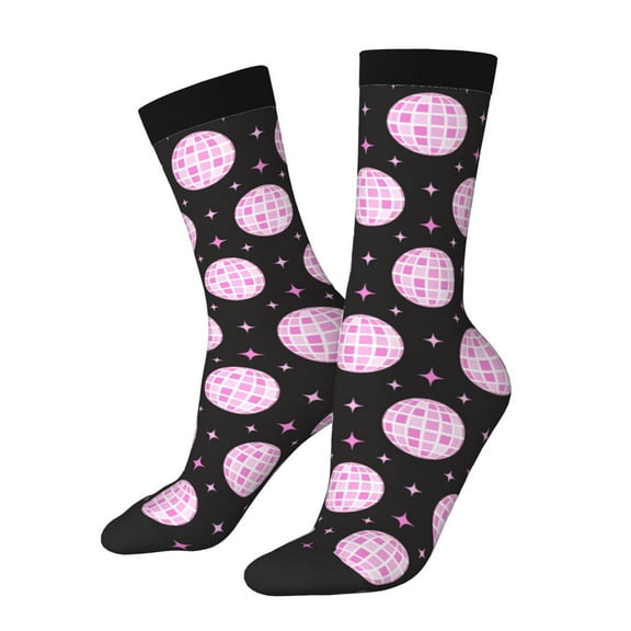 Vsdgher Pink Groovy Disco Ball Crew Socks for Men & Women, Breathable Casual Athletic Ankle Socks