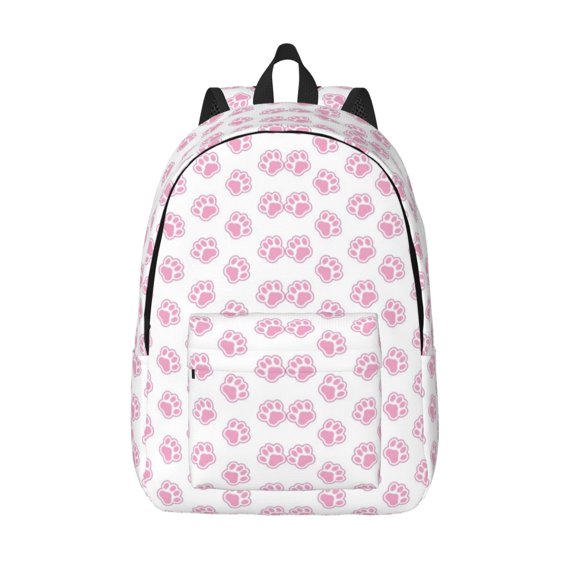Vsdgher Pink Paw Print Canvas Backpack Travel Rucksack Unisex Knapsack 15.7/17.7Inch Laptop Backpack for Work,College -Medium