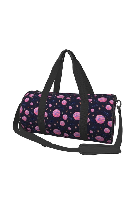 Pink Planets And Stars 45L Foldable Duffel Bag, Sports Gym Bag,Overnight Bag, Portable Weekender Bag for Airplanes