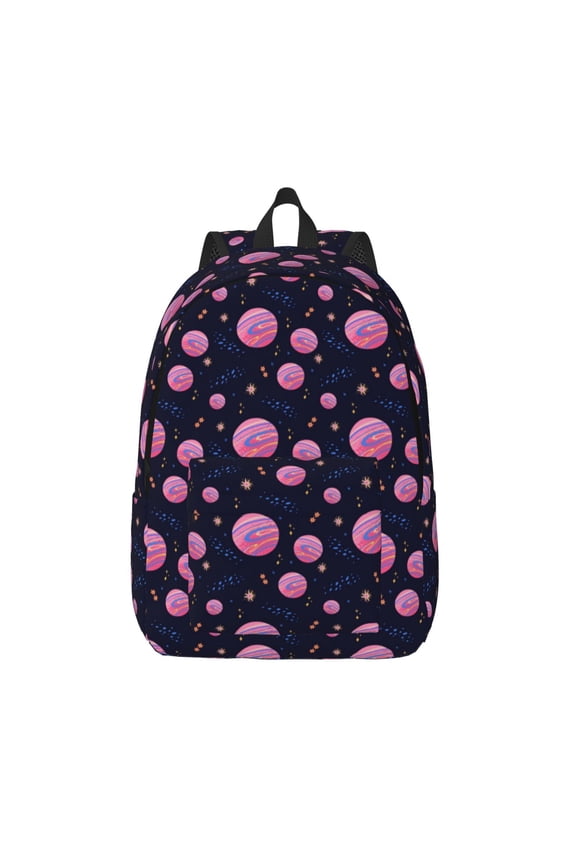Pink Planets And Stars Print Canvas Backpack Travel Rucksack Unisex Knapsack 15.7/17.7Inch Laptop Backpack for Work,College -Medium