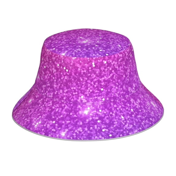Vsdgher Pink Purple Glitter Print Bucket Hat for Men&Women Bucket Hat Reversible Summer Double-Side-Wear Travel Gardening, Beach, Camping, Hiking, Fishing Cap