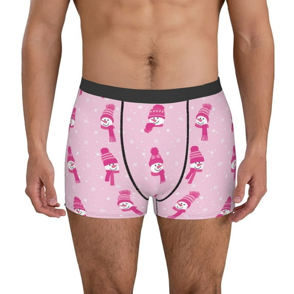 Vsdgher Pink Scarf Snowman Pattern Men's Boxer Brief Underwear,Soft Funny Underwear for Men-Small