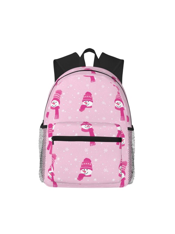 Pink Scarf Snowman Unisex Large Capacity Bookbag, Schoolbag, Casual Daypack for High School, College, Teens, Travel, Work