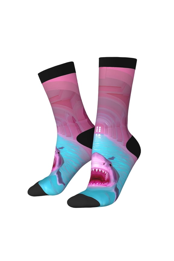 Pink Shark Pool Fantasy Crew Socks for Men & Women, Breathable Casual Athletic Ankle Socks